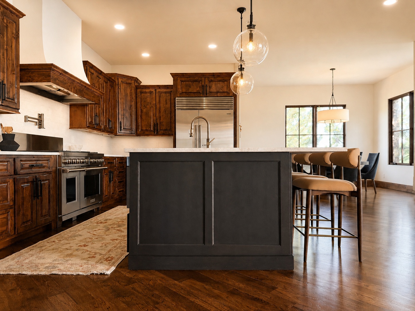 illuminated rustic wood kitchen with dark island in littleton co kitchen remodel