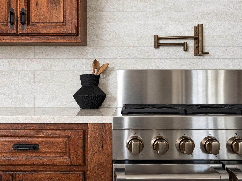 stainless steel range with pot filler and wood cabinetry in littleton co kitchen and bathroom remodel
