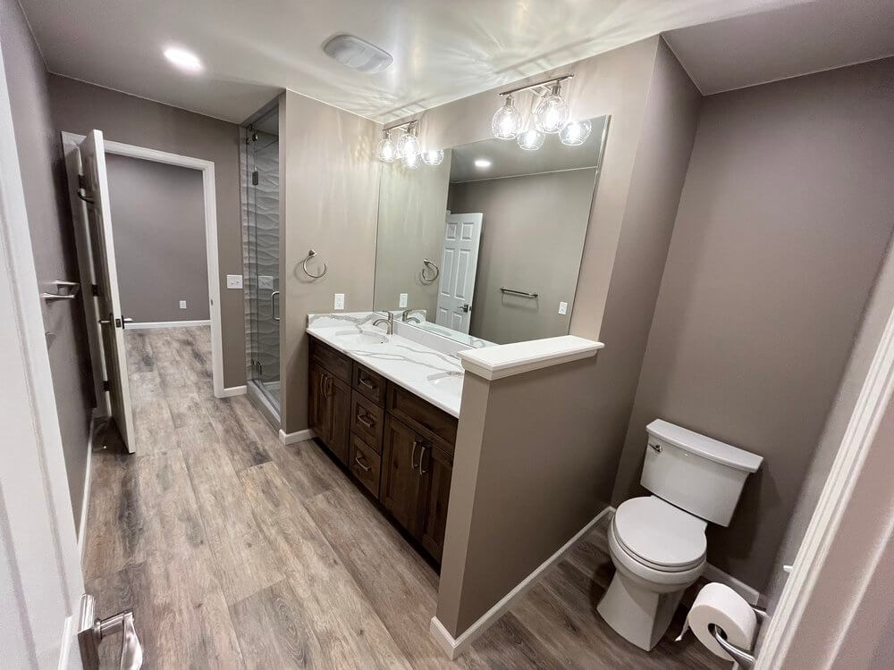 Light-bathroom-hardwood-floors-brown-walls-Littleton-Colorado2