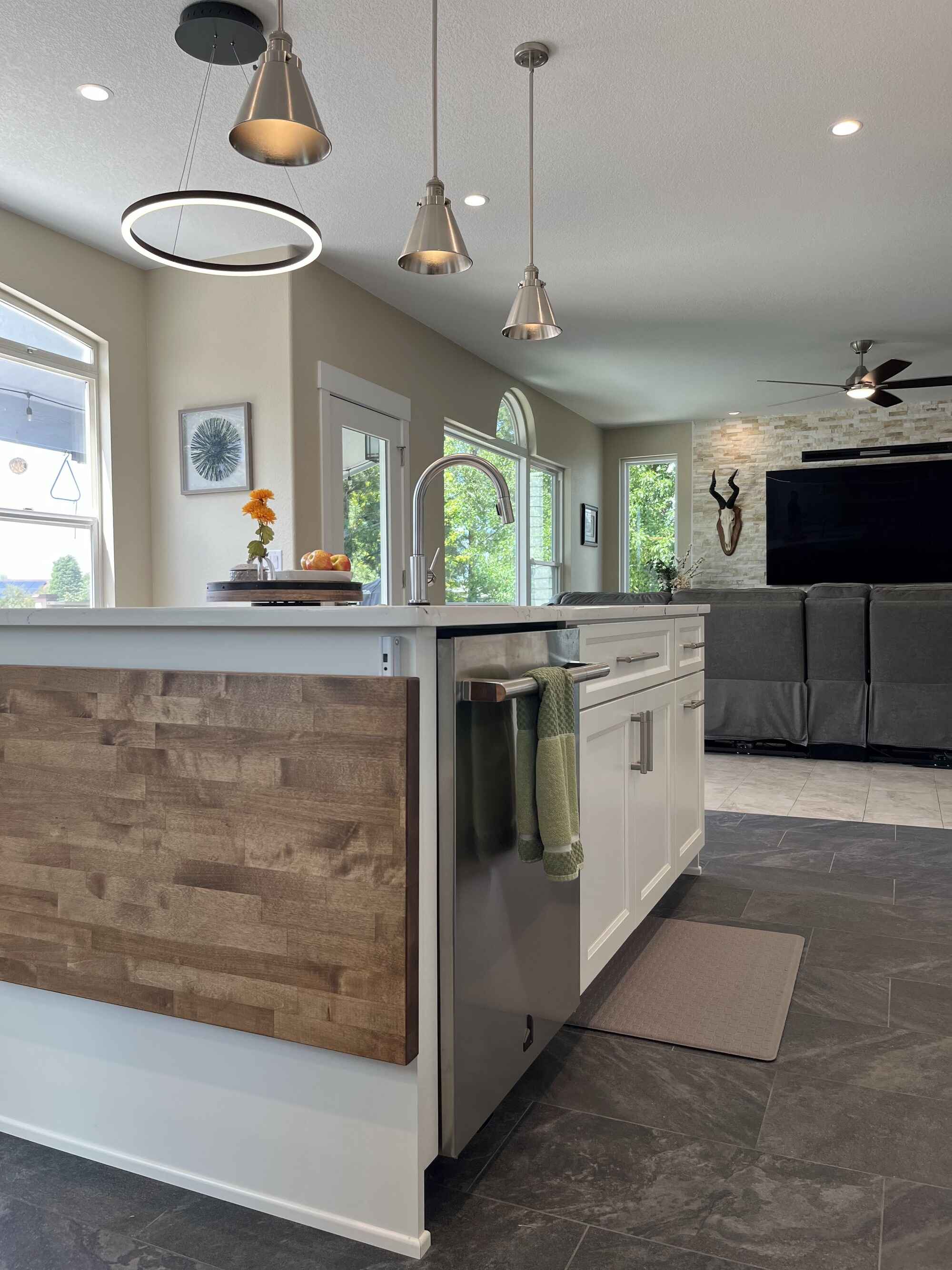 Beautiful-bright-kitchen-white-shaker-cabinets-double-island-Littleton-Colorado