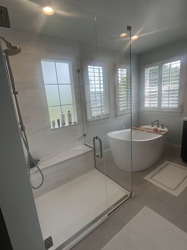 after denver bathroom remodel freestanding soaking tub with shutters