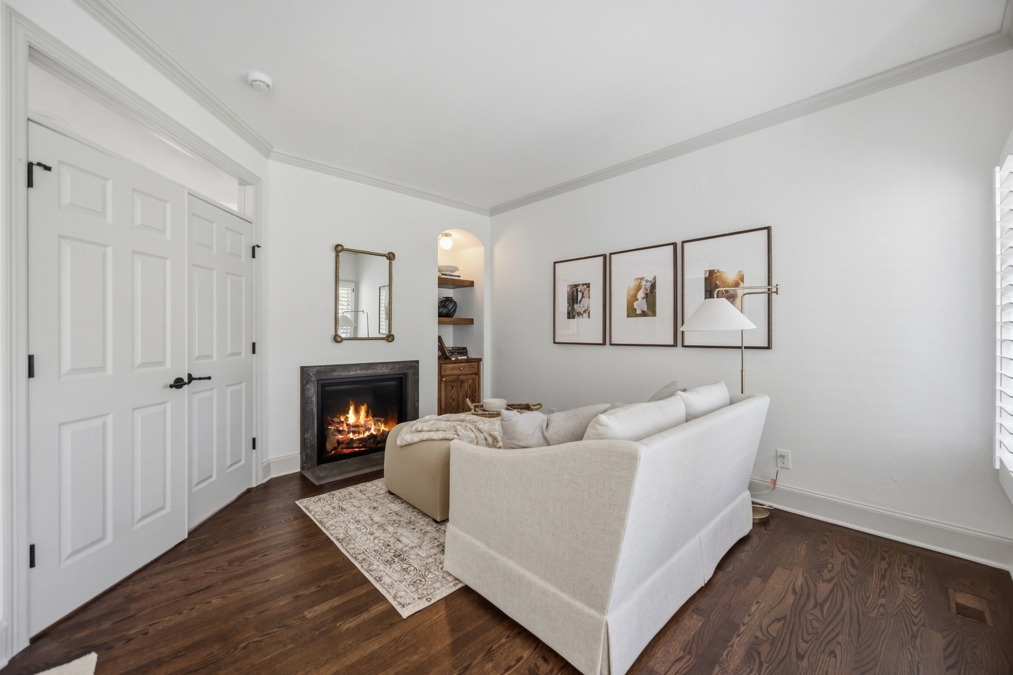cozy sitting area with fireplace and hardwood floors in greenwood village co whole home remodel