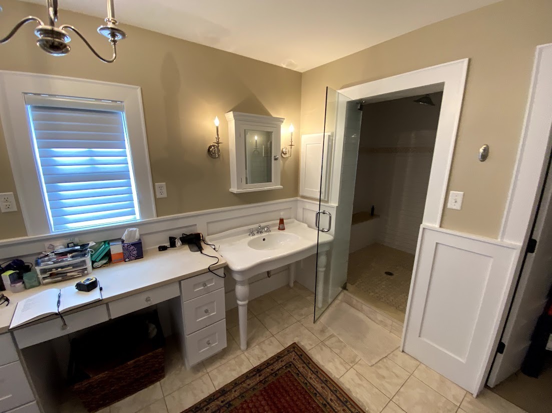 denver bathroom remodel before traditional vanity and walk in shower
