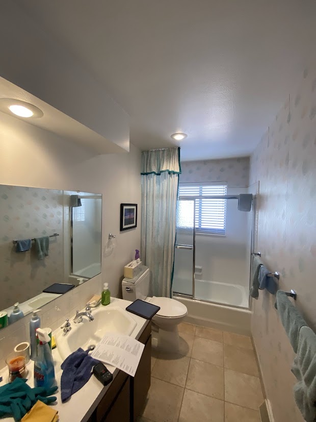 before guest bathroom vanity and tub shower in littleton whole home remodel