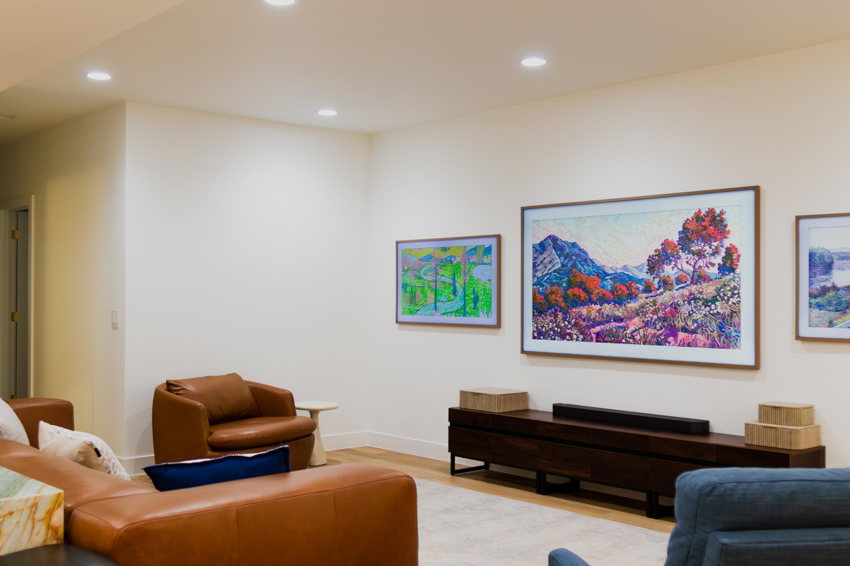 Basement remodel living room in Denver by Grimes Home Concepts